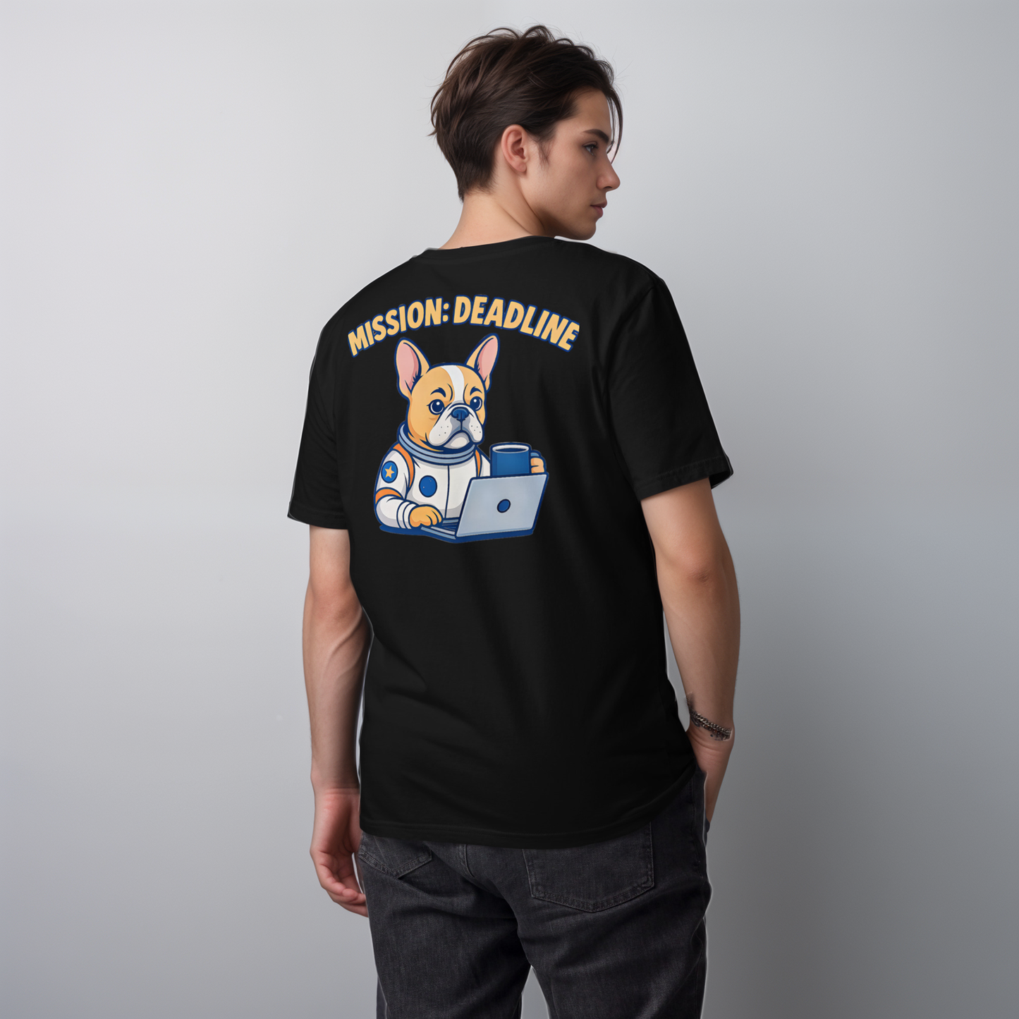 Mission: Deadline – Unisex T-Shirt aus Bio-Baumwolle mit Astronaut-Frenchie