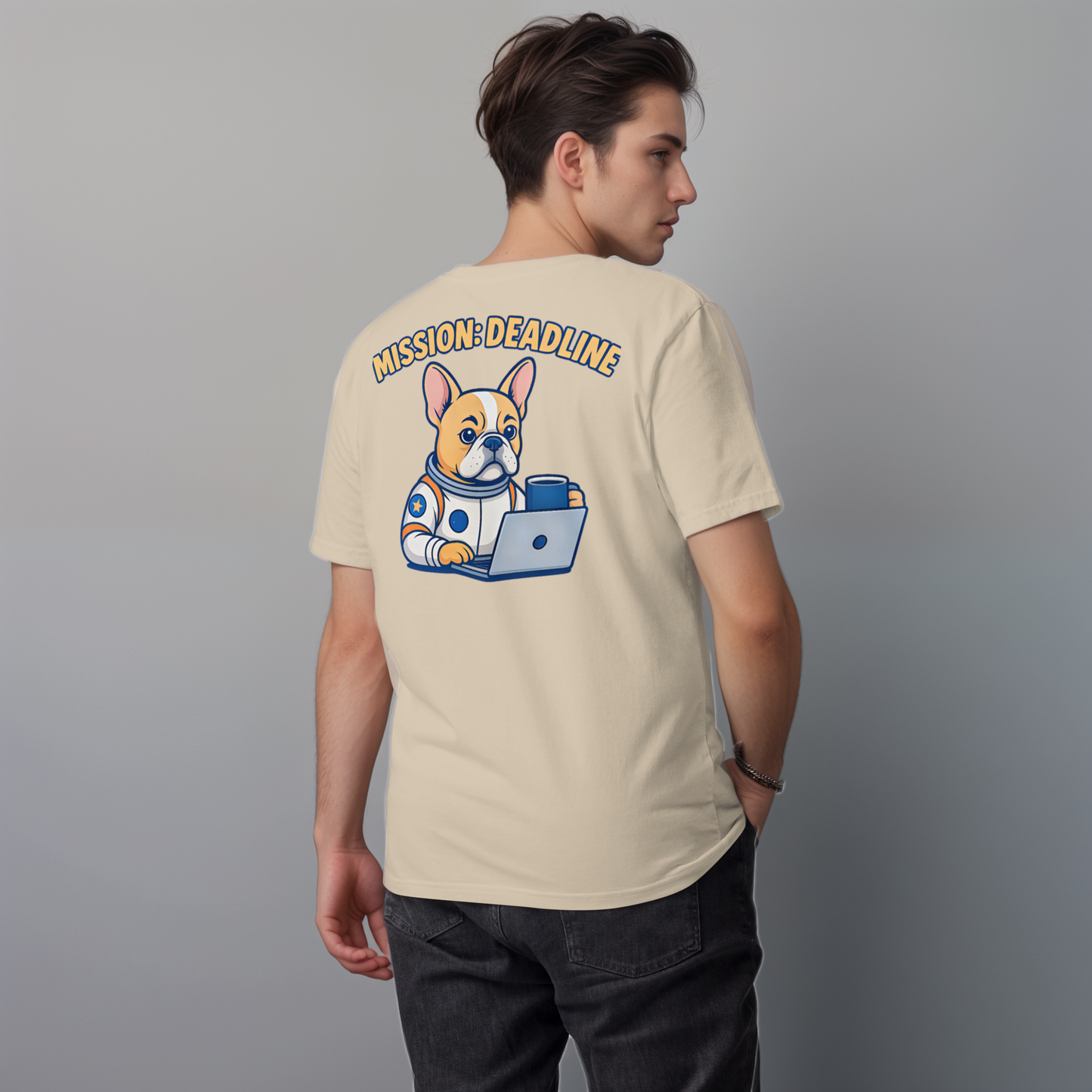 Mission: Deadline – Unisex T-Shirt aus Bio-Baumwolle mit Astronaut-Frenchie