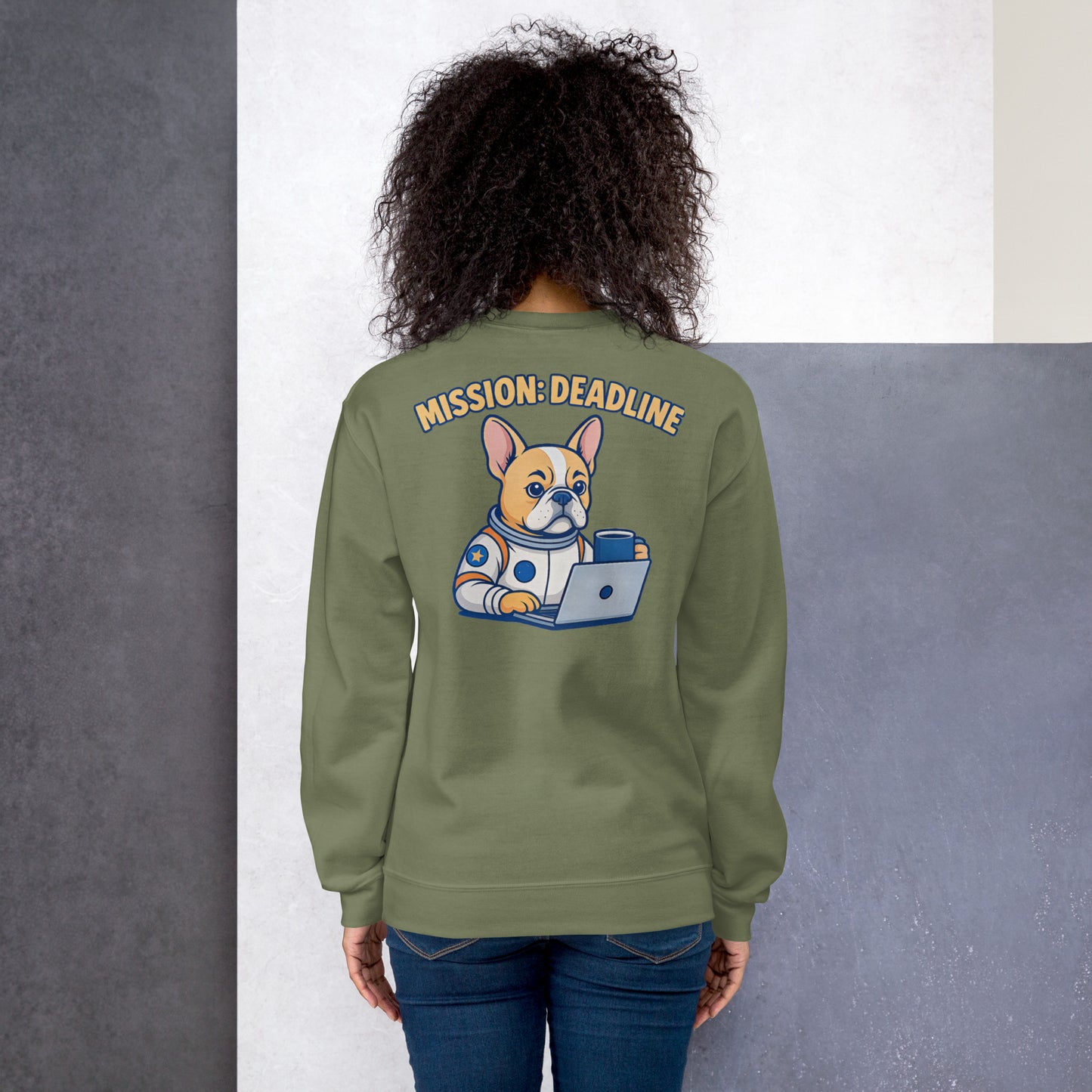 Mission: Deadline – Unisex Sweatshirt mit Astronaut-Frenchie