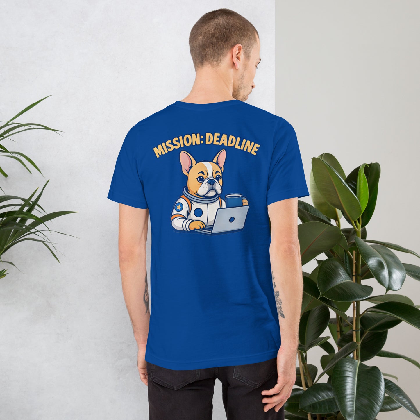 Mission: Deadline – Unisex T-Shirt mit Astronaut-Frenchie