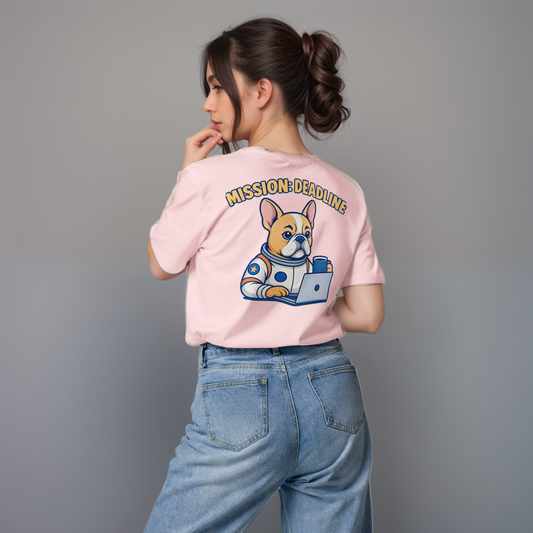 Mission: Deadline – Unisex T-Shirt aus Bio-Baumwolle mit Astronaut-Frenchie