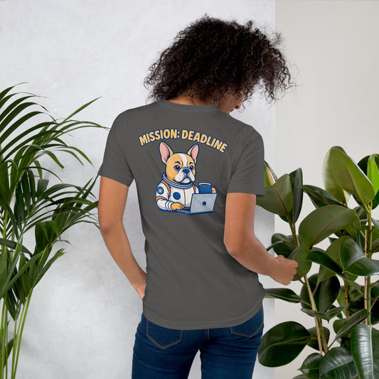 Mission: Deadline – Unisex T-Shirt mit Astronaut-Frenchie